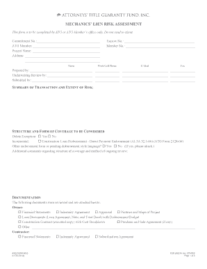 Mechanics’ Lien Risk Assessment Form