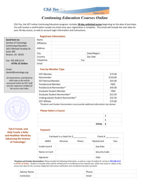 Society of Toxicology Continuing Education Registration Form