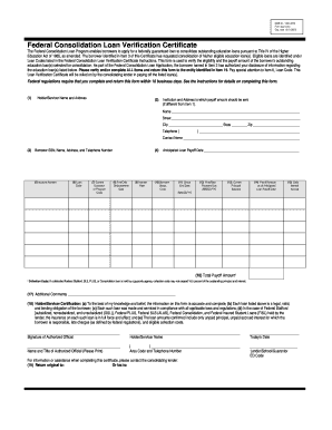 Federal Consolidation Loan Verification Certificate