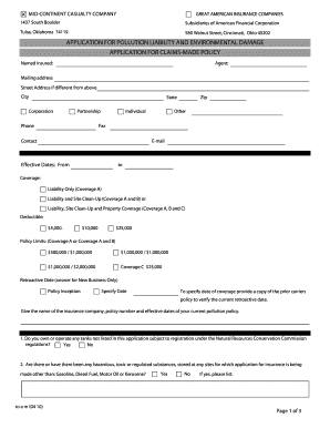 Pollution Liability Insurance Application