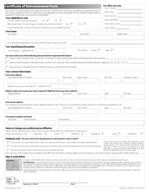 Colorado Voter Registration Reinstatement Form