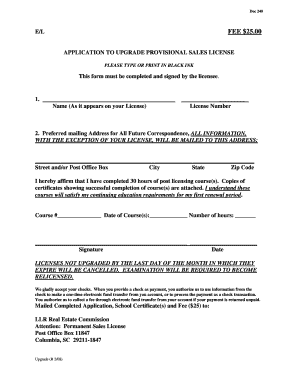 South Carolina Sales License Upgrade Application