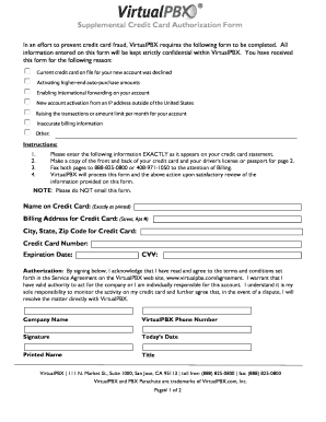 Supplemental Credit Card Authorization Form
