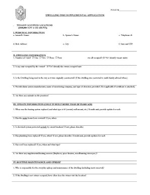 Dwelling Fire Supplemental Application