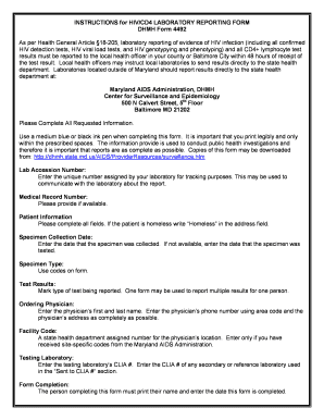 Maryland HIV/CD4 Laboratory Reporting Form