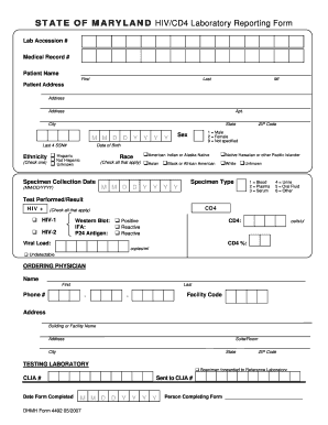 Maryland HIV/CD4 Laboratory Reporting Form