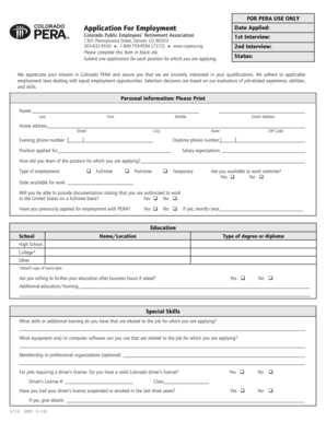 Colorado PERA Employment Application Form