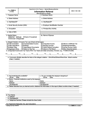 IRS Form 3949A Information Referral