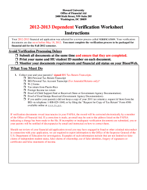 2012-2013 Dependent Verification Worksheet