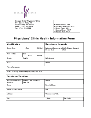 Physicians’ Clinic Health Information Form
