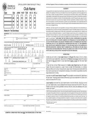 AKC Agility Trial Entry Form