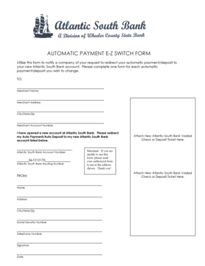Atlantic South Bank Automatic Payment E-Z Switch Form
