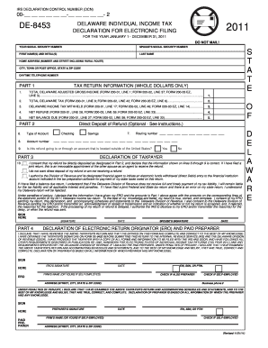 Delaware Individual Income Tax Declaration for Electronic Filing