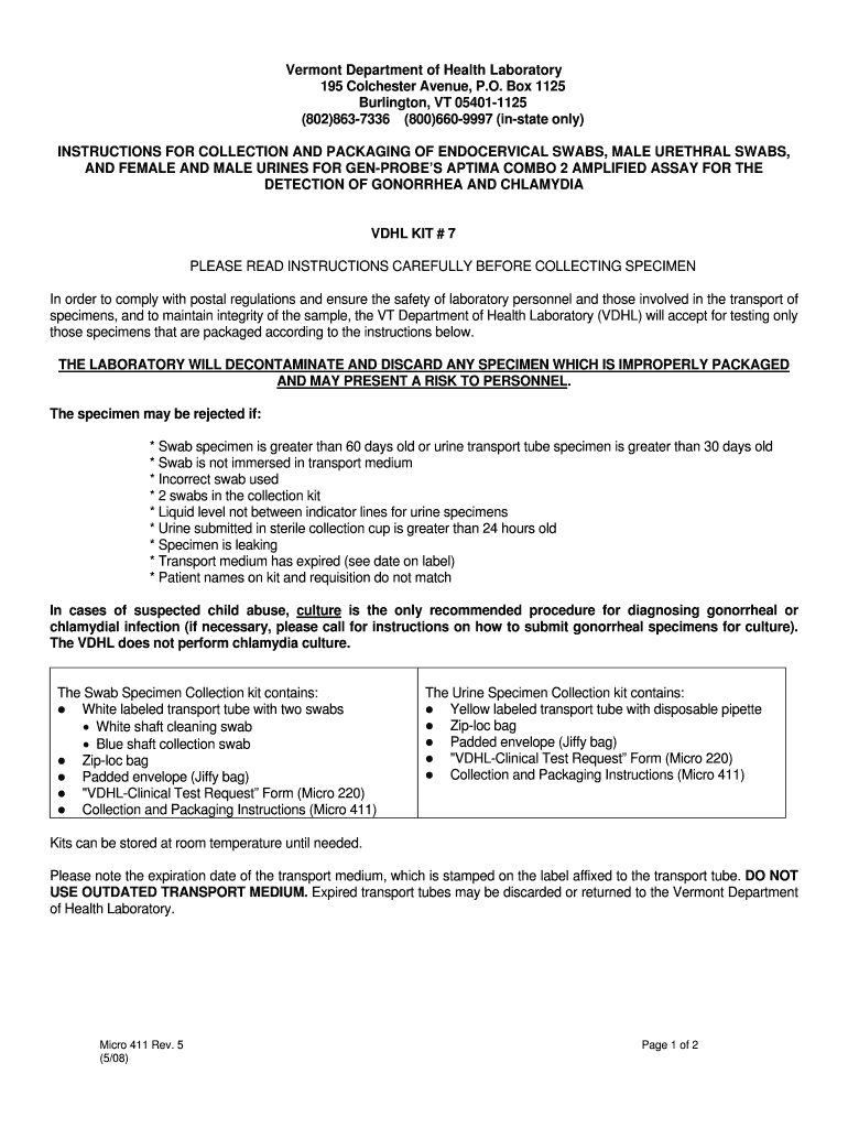 Vermont Department of Health Laboratory 195 Colchester Avenue, P - healthvermont Preview on Page 1