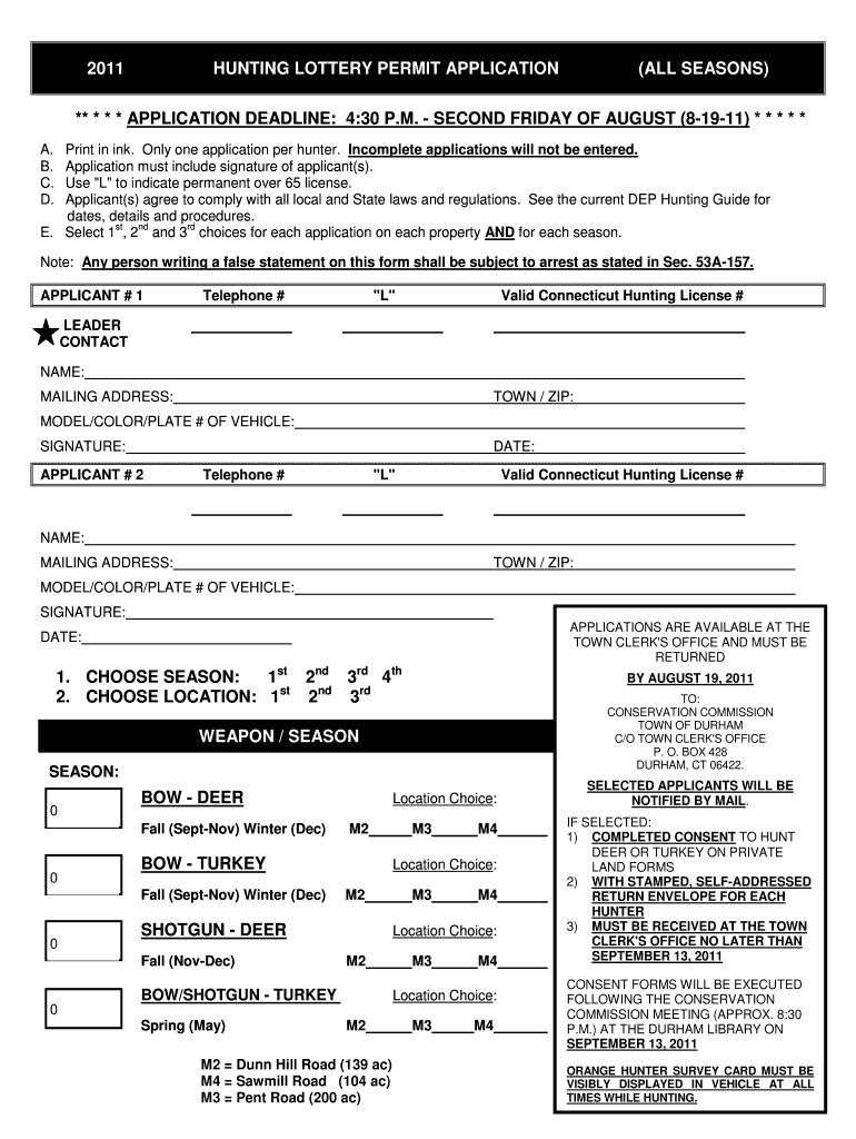 HUNTING LOTTERY PERMIT APPLICATION (ALL SEASONS) - townofdurhamct Preview on Page 1