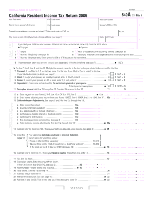 California Resident Income Tax Return 2006 540A