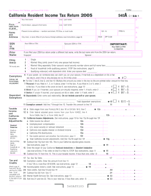 California Resident Income Tax Return 2005 540A
