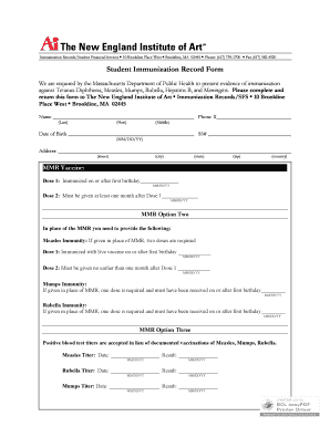 Student Immunization Record Form