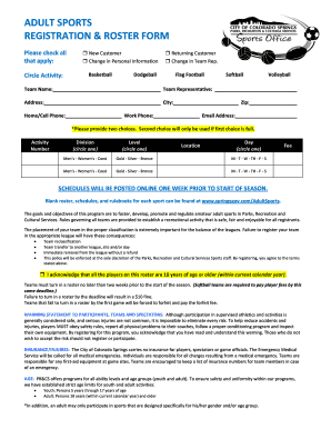 Sport roster template - ADULT SPORTS REGISTRATION & ROSTER FORM