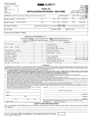 Application for Bond Form 10