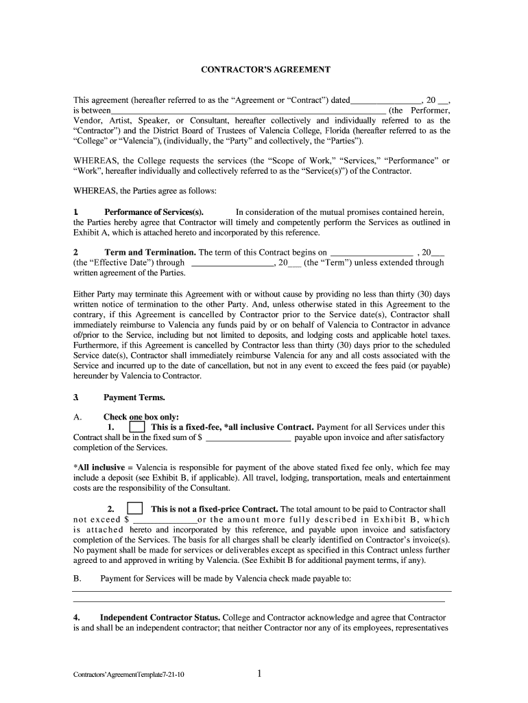 Contract Services Agreement Form - Valencia College - valenciacollege Preview on Page 1