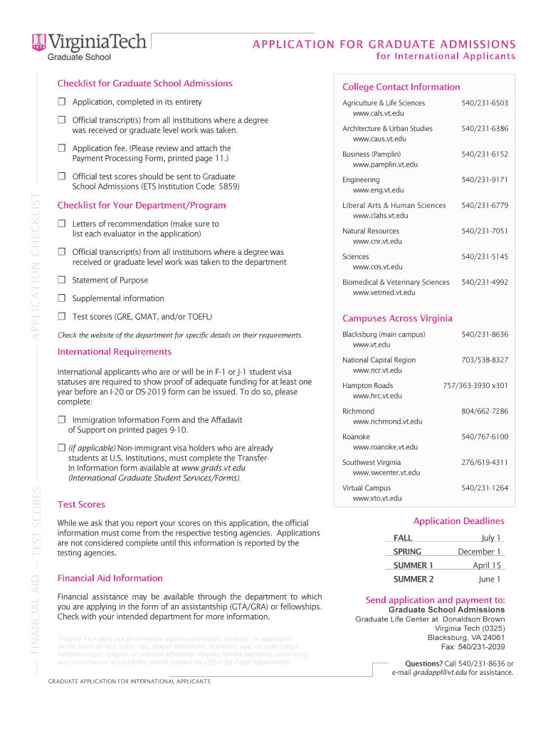 ApplicAtion for GrAduAte Admissions for international Applicants checklist for Graduate school Admis Preview on Page 1