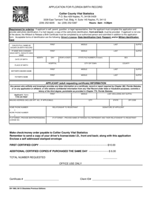 Florida Birth Record Application