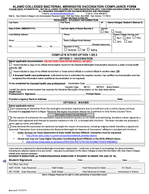 Flu shot proof form - Required fillable form alamo mennigitis