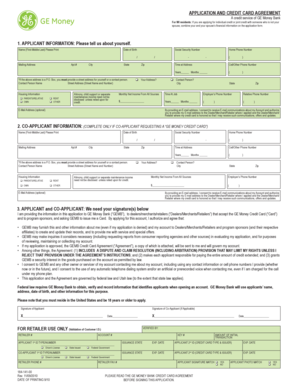 GE Money Bank Credit Card Application and Agreement