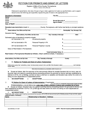 Pennsylvania Probate Petition Form