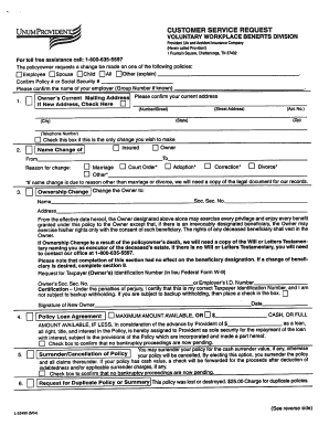 Provident Customer Service Request Form