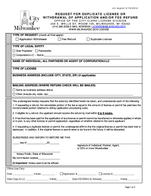 Milwaukee License Request Form