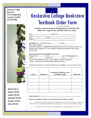 Kaskaskia College Textbook Order Form