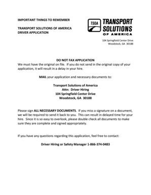 Transport Solutions of America Driver Application