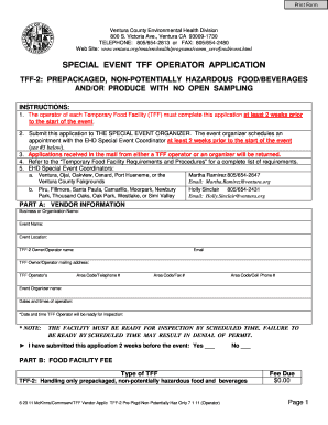 TFF-2 Special Event Food Operator Application