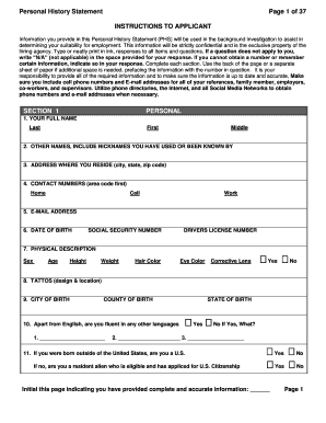 Personal History Statement