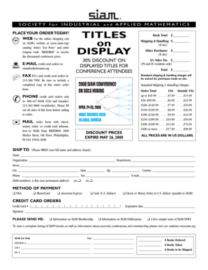Society for Industrial and Applied Mathematics Order Form