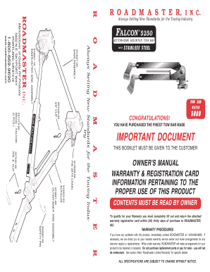 Roadmaster Falcon 5250 Tow Bar Manual