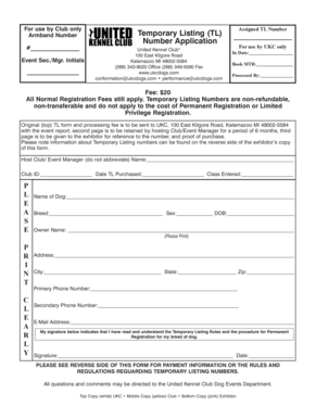 Temporary Listing Number Application