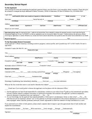 Secondary School Report Form