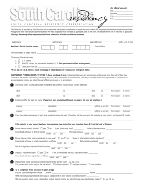 South Carolina Residency Certification
