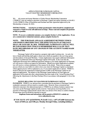 Valley Electric Patronage Capital Application