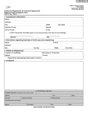 California Organic Program Complaint Form