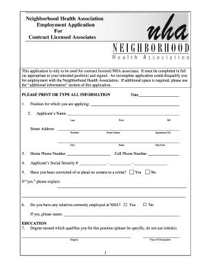 Neighborhood Health Association Employment Application For ... - nhainc