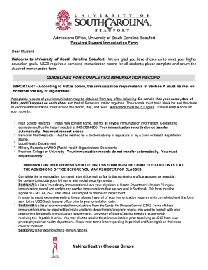 University of south carolina beaufort immunization requirements form