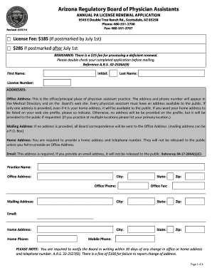Arizona PA License Renewal Application