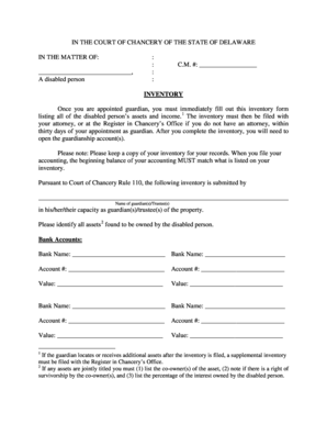 Example of inventory form - Inventory - Delaware State Courts - State of Delaware - courts delaware