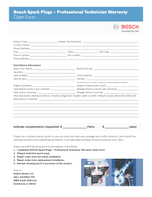 Bosch Spark Plugs Warranty Claim Form