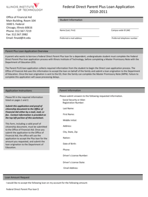 Federal Direct Parent Plus Loan Application