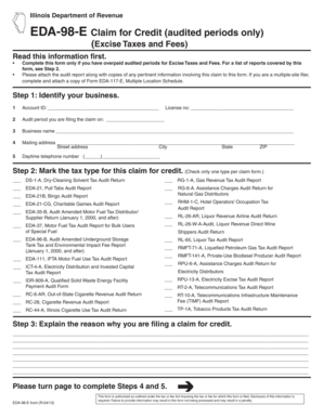 Illinois EDA-98-E Excise Tax Credit Claim